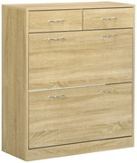 HOMCOM Sapateira Estreito com 2 Compartimentos e 2 Gavetas para 12 Pares de Sapatos 80x30x91,5 cm Carvalho