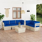 6 pcs conjunto lounge de paletes + almofadões madeira de abeto