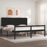 Estrutura de cama com cabeceira 200x200 cm madeira maciça preto