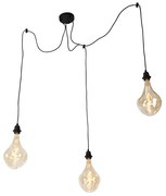 Candeeiro de suspensão preto 3 luzes incl. LED dourado regulável - Cava Luxe Moderno