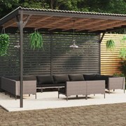 12 pcs conj. lounge jardim c/ almofadões vime PE cinza-escuro