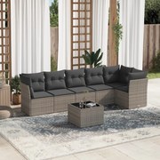 vidaXL 7 pcs conjunto sofás p/ jardim c/ almofadões vime PE cinzento