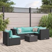 vidaXL 6 pcs conjunto lounge de jardim c/ almofadões vime PE preto