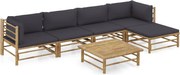 vidaXL 6 pcs conj. lounge jardim em bambu c/ almofadões cinza-escuro