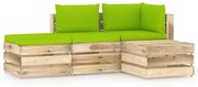 4 pcs conj. lounge jardim c/ almofadões madeira impreg. verde