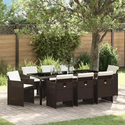 vidaXL Conjunto de Jantar de Jardim com Almofadas 9 Peças Rattan Poli Castanho