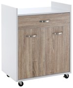 HOMCOM Móvel Auxiñiar de Cozinha com Rodas Gaveta 2 Portas Prateleira 60x40x77cm Branco Carvalho Claro | Aosom Portugal