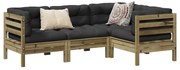 4 pcs conjunto sofás p/ jardim com almofadões pinho impregnado