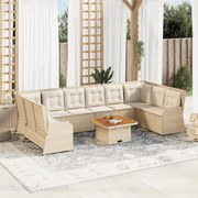 vidaXL 7 pcs conjunto lounge para jardim com almofadões vime PE bege