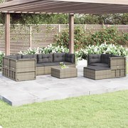 8 pcs conjunto lounge de jardim c/ almofadões vime PE cinzento