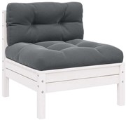 vidaXL Sofá de centro para jardim c/ almofadões pinho maciço branco