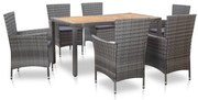 vidaXL 7 pcs conjunto jantar exterior com almofadões vime PE cinzento