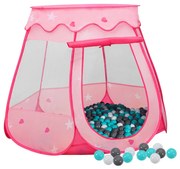 Tenda de brincar infantil com 250 bolas 102x102x82 cm rosa