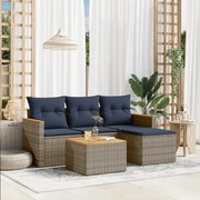 vidaXL 5 pcs conjunto sofás p/ jardim c/ almofadões vime PE cinzento