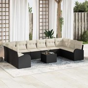 vidaXL Conjunto de sofá de jardim de 10 peças com almofadas de Rattan Poliéster Marrom