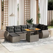 vidaXL 8 pcs conjunto sofás de jardim c/ almofadões vime PE cinzento