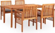 vidaXL 5 pcs conjunto de jantar exterior c/ almofadões acácia maciça