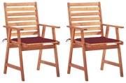 Cadeiras de jantar p/ jardim 2 pcs c/ almofadões acácia maciça