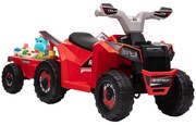 HOMCOM Quadriciclo Elétrico para Crianças com Reboque Bateria 6V de 18-36 Meses com Velocidade 2,5 km/h 106x41,5x48,5 cm Vermelho | Aosom Portugal