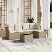vidaXL 6 pcs conjunto de sofás p/ jardim com almofadões vime PE bege
