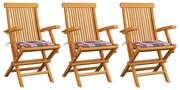 vidaXL Cadeiras de jardim c/ almofadões xadrez vermelho 3 pcs teca