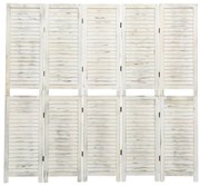 vidaXL Biombo com 5 painéis 178,5x166 cm madeira branco antigo