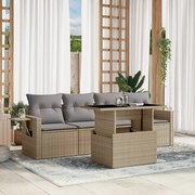 vidaXL 5 pcs conjunto de sofás p/ jardim com almofadões vime PE bege