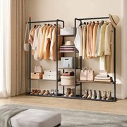 Guarda roupa aberto com 2 varões para roupa, 6 prateleiras e 2 ganchos 33,8 x 163,6 x 175,3 cm cor nogueira natural - Preto