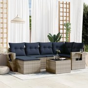 vidaXL 7 pcs conjunto sofás p/ jardim c/ almofadões vime PE cinzento