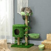 Árvore Arranhador para 1-2 Gatos com Caverna Cama Rede Poste de Juta e Bola Suspensa 50x40x91 cm Verde