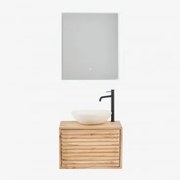 Conjunto De Móvel De Casa De Banho Suspenso 60x45 Cm Em Madeira Deleyna Madeira Natural & Cimento Redondo Branco Ø40 Cm Zavion & Led - Sklum