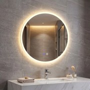 Espelho de casa de banho LED redondo de 70 cm com 3 cores de luz, regulação da intensidade, antiembaciamento e memória Prata