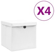 vidaXL Caixas de arrumação com tampas 4 pcs 28x28x28 cm branco