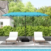 Guarda-sol jardim Duplo 4 x 2 m com Luzes Solares com base e Manivela Turquesa