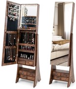 Armário de joias espelhado LED de corpo inteiro independente com 6 gavetas - branco