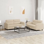 2 pcs conj. sofás c/ almofadões tecido de microfibra cor creme