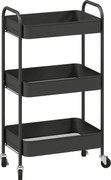 HOMCOM Carrinho multiuso, Carrinho móvel, Carrinho de cozinha, 3 prateleiras, 4 rodas, 45 cm x 30,6 cm x 79 cm, Preto | Aosom Portugal