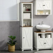 Coluna Casa de Banho com 2 Portas de Vidro Prateleiras Ajustáveis e Prateleira  de Armazenamento 45x30x170 cm Branco