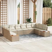 vidaXL Conjunto de sofá de jardim com 10 peças e almofadas bege em rattan de poliéster e acácia.