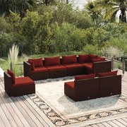 vidaXL 8 pcs conjunto lounge jardim c/ almofadões vime PE castanho