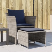 vidaXL Cadeira de jardim com apoio de pés vime PE cinzento