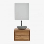 Conjunto De Móvel De Casa De Banho Em Madeira De Teca Jabari Madeira De Teca & Cimento Cinzento Redondo Ø40 Cm Tarsis & Led - Sklum