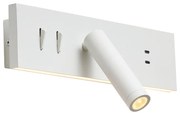 Candeeiro de Parede Branco Ajustável com USB-C incl. LED - Modric Moderno