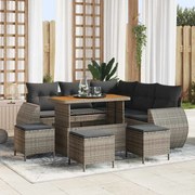 vidaXL Conjunto de Sofá de Jardim com 9 peças e almofadas cinza