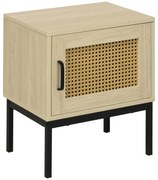 HOMCOM Mesa de Cabeceira com Porta de Vime Estilo Cannage com Pés de Metal 43x30x51 cm Madeira e Preto