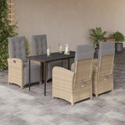 vidaXL 5 pcs conjunto de jantar p/ jardim com almofadões vime PE bege