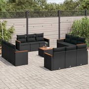 vidaXL 13 pcs conjunto de sofás de jardim com almofadões vime PE preto