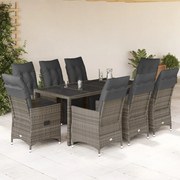 vidaXL 9 pcs conjunto bistrô de jardim c/ almofadões vime PE cinzento