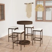vidaXL 5 pcs conjunto de bar p/ jardim com almofadões vime PE castanho