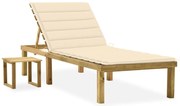 Espreguiçadeira de jardim com mesa e almofadão pinho impregnado